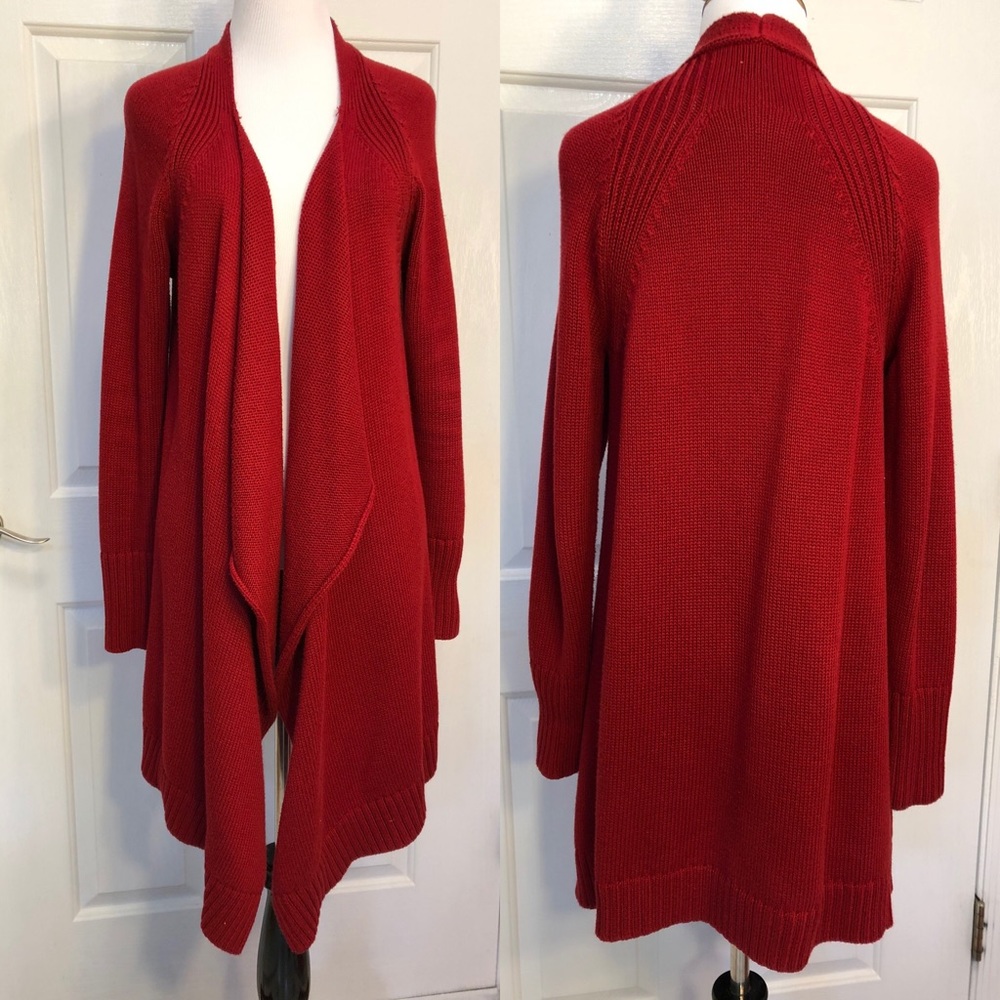 Talbots red long fly-away sweater, heavy, size S